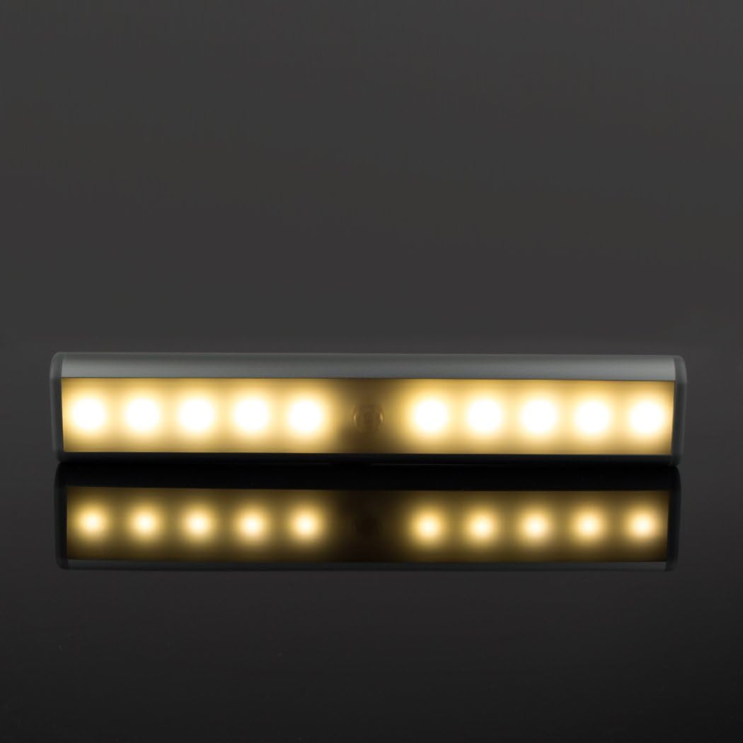 Stick on Cabinet Light,Under Counter Lighting, Motion Sensor, 10 LED Wireless USB Rechargeable Kitchen Battery Operated for Wardrobe,Closets,Cupboard,Warm White-2Pack