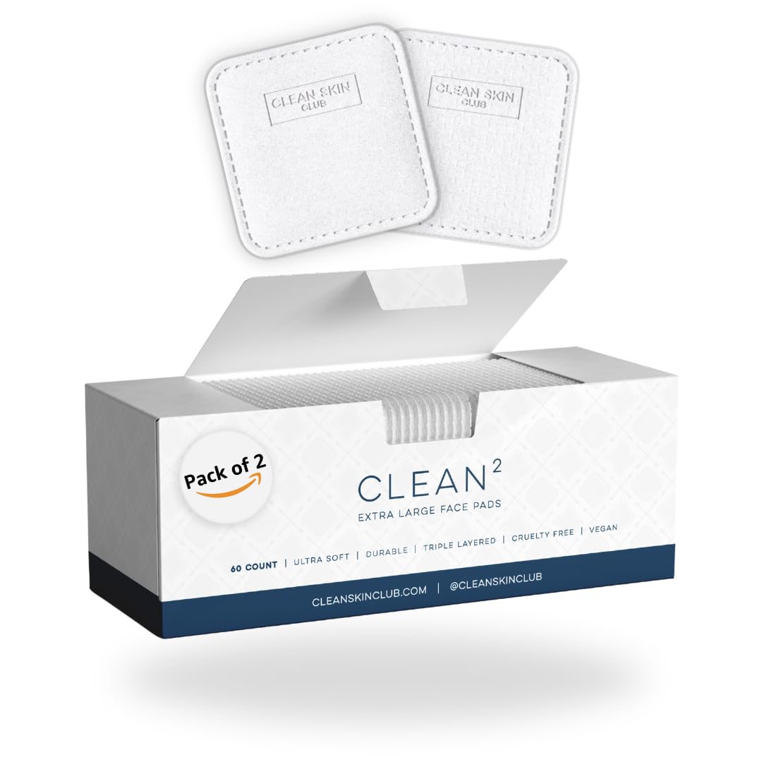 Clean Skin Club Clean² Pads 2.0 [NEW & IMPROVED EDGES] Guaranteed Not to Shed & Tear Face Pads, Unique Triple Layers, Textured & Ultra Soft Side, Organic Disposable Cotton, Pair with Makeup Remover