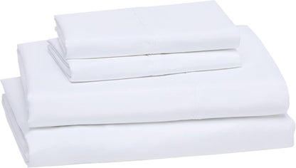 Amazon Basics 4 Piece Microfiber Lightweight Wrinkle-free Breathable Bed Sheet Set, Super Soft Easy Care, 14" Deep Pockets, Queen, Bright White, Solid