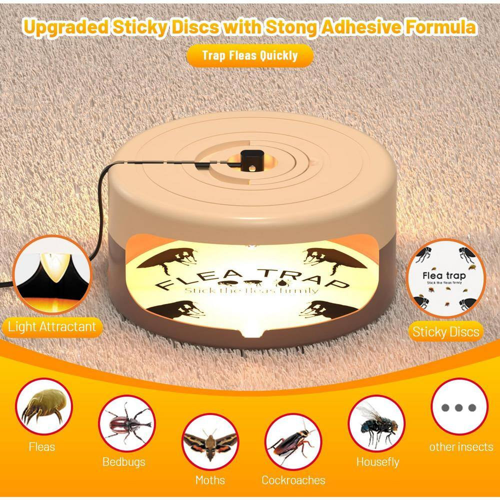 Modern Indoor Flea Traps with 8 Sticky Disc & 4 Bulbs & 2 Electric Wires, Flea Killer Bed Bug Trap Pest Control (2-Pack)