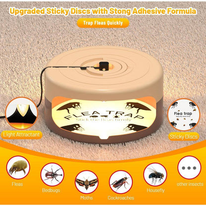 Modern Indoor Flea Traps with 8 Sticky Disc & 4 Bulbs & 2 Electric Wires, Flea Killer Bed Bug Trap Pest Control (2-Pack)
