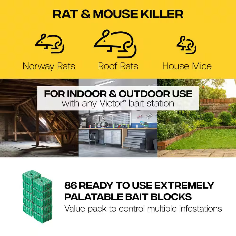 4LB Fast-Kill Heavy-Duty Easy-To-Use Rodenticide Bait Blocks - Includes 86 Blocks