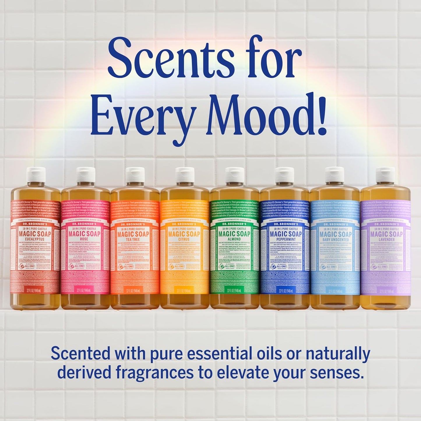 Pure-Castile Magic Liquid Soap - Made with Regenerative Organic Certified Oils - 18-In-1 Uses for Face, Body, Hand Gentle on Baby & Sensitive Skin Body Wash Unscented,32Oz