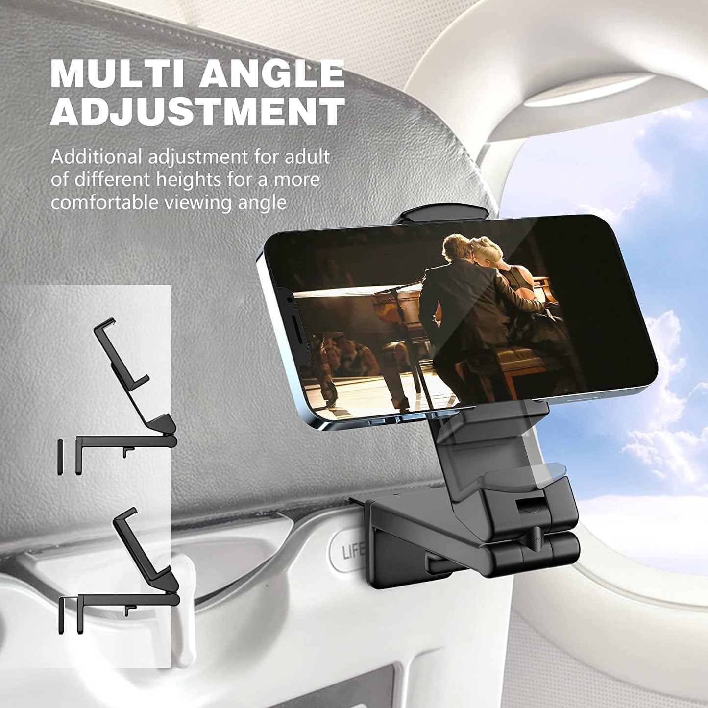 Universal Airplane Travel Phone Holder Mount, Hands-Free Viewing with Dual 360° Rotation, Black