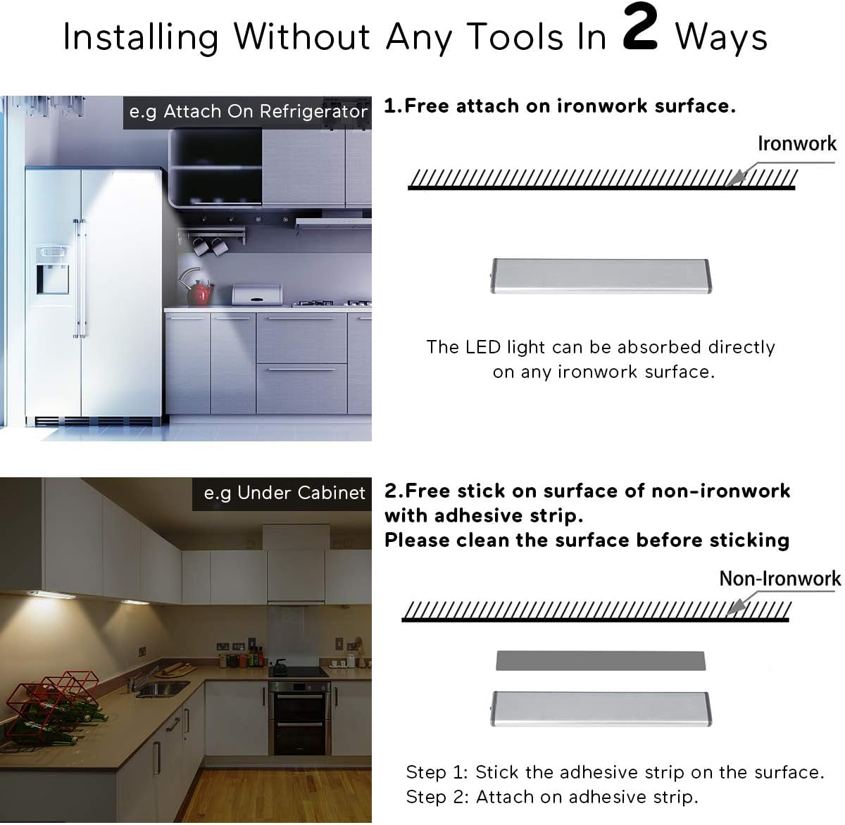 Stick on Cabinet Light,Under Counter Lighting, Motion Sensor, 10 LED Wireless USB Rechargeable Kitchen Battery Operated for Wardrobe,Closets,Cupboard,Warm White-2Pack