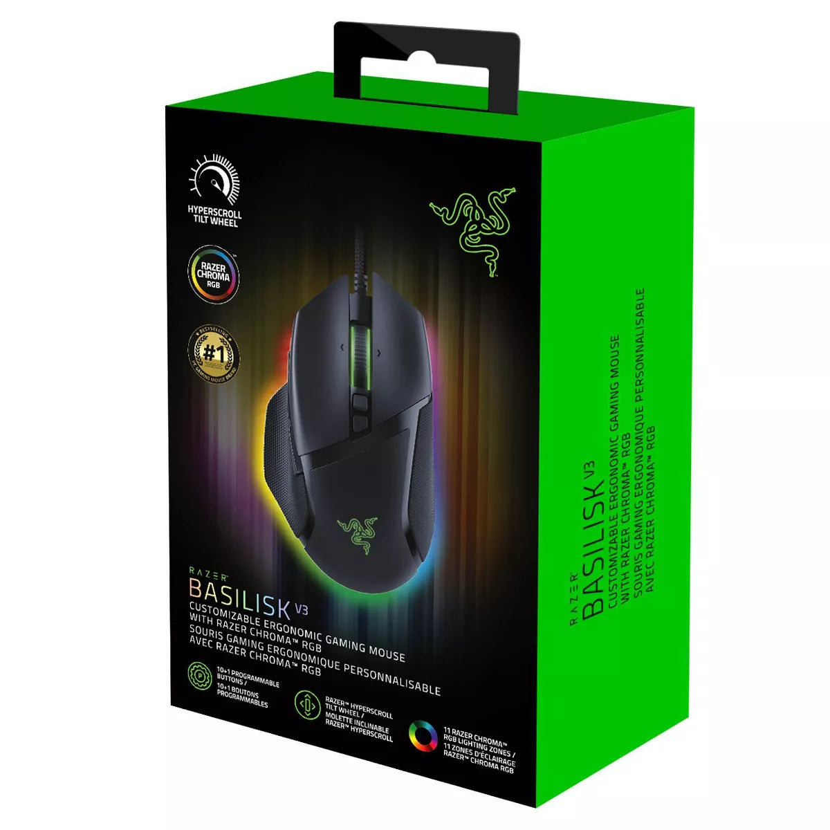Razer Basilisk V3 Ergonomic Wired Gaming Mouse: USB-A, Illuminated Optical Design