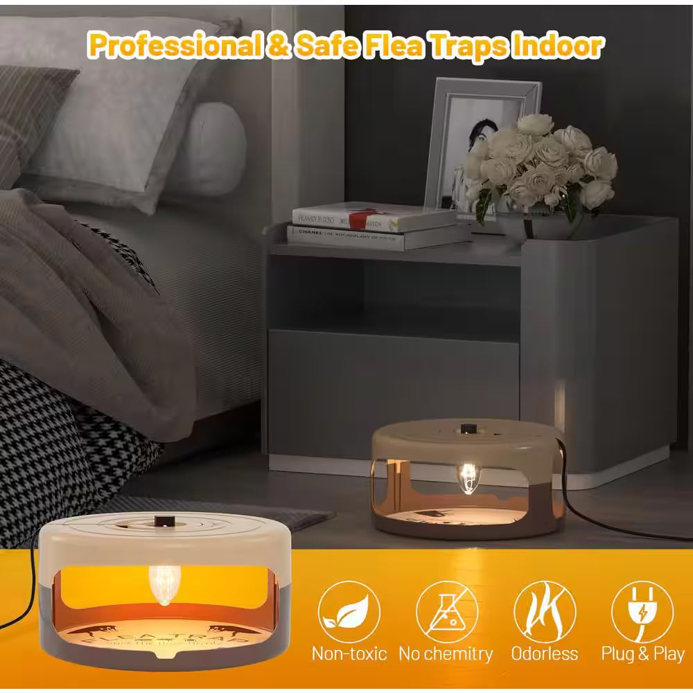 Modern Indoor Flea Traps with 8 Sticky Disc & 4 Bulbs & 2 Electric Wires, Flea Killer Bed Bug Trap Pest Control (2-Pack)