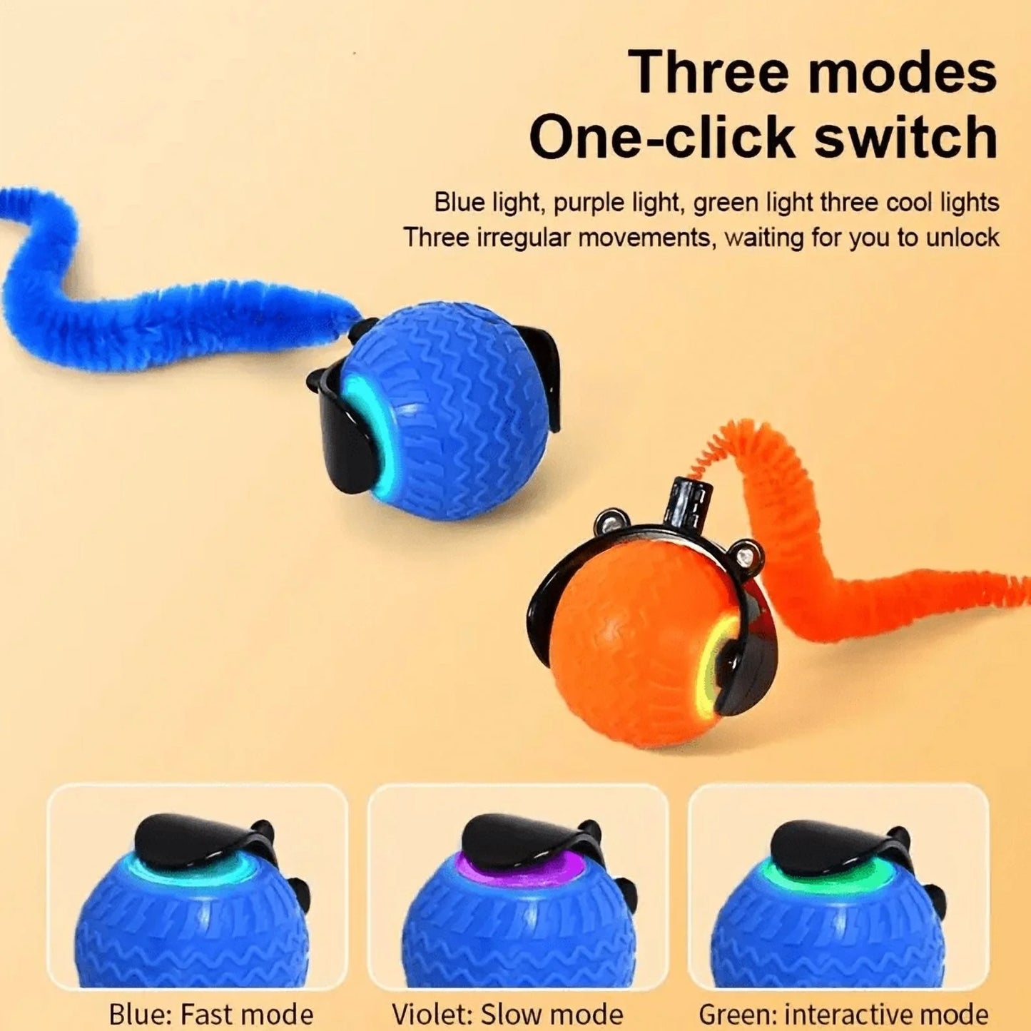 2025 New Speedy Tail 2.0 Cat Toy, Interactive Cat Toy for Indoor Cats, Automatic Moving Cat Toy Ball, USB Rechargeable Smart Cat Toys Ball, Two Speed Adjustment, with Replacement Tail