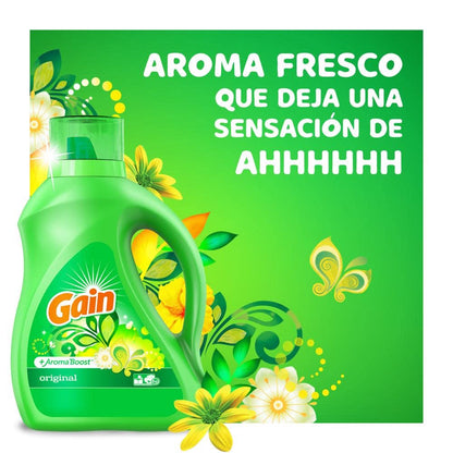 Gain + Aroma Boost Laundry Detergent Liquid, Original Scent, 107 Loads, 154 fl oz, HE Compatible Laundry Soap with Febreze and Oxi, Gain Laundry Detergent, Liquid Laundry Detergent