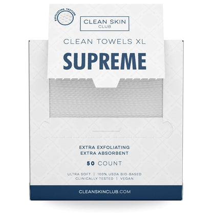 Clean Skin Club Clean Towels XL™, 100% USDA Biobased Face Towel, Disposable Face Towelette, Eczema Association Accepted, Makeup Remover Dry Wipes, Ultra Soft, 100 Ct, 2 Pack