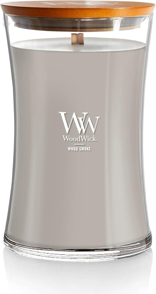WoodWick Hourglass Scented Candle, Wood Smoke, 21.5 oz., Large, Up to 130 Hours of Burn Time, Fall Candle with Crackling Wick, Soy Wax Blend, Halloween Candle