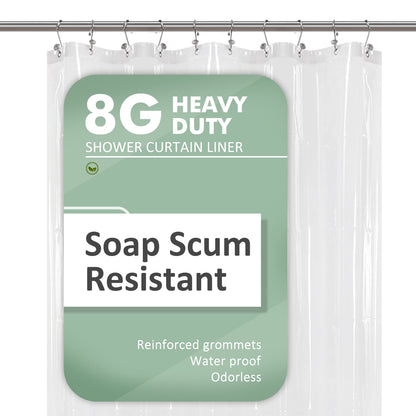 Barossa Design Plastic Shower Liner Clear - Premium PEVA Shower Curtain Liner with Rustproof Grommets and 3 Magnets, Waterproof Cute Lightweight Standard Size Bathroom Curtains - Clear