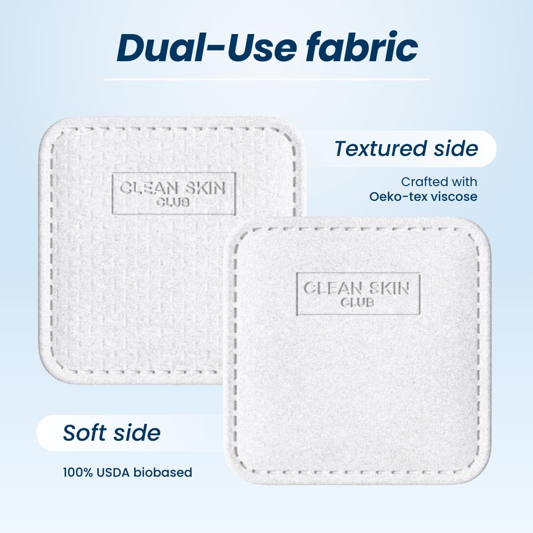 Clean Skin Club Clean² Pads 2.0 [NEW & IMPROVED EDGES] Guaranteed Not to Shed & Tear Face Pads, Unique Triple Layers, Textured & Ultra Soft Side, Organic Disposable Cotton, Pair with Makeup Remover
