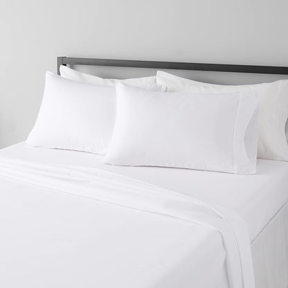 Amazon Basics 4 Piece Microfiber Lightweight Wrinkle-free Breathable Bed Sheet Set, Super Soft Easy Care, 14" Deep Pockets, Queen, Bright White, Solid