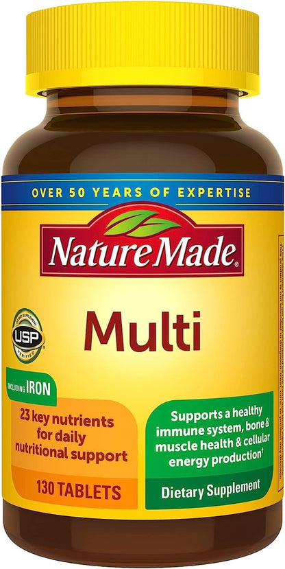 Nature Made Multivitamin Tablets with Iron, Multivitamin for Women and Men for Daily Nutritional Support, 130 Tablets, 130 Day Supply (Packaging May Vary)