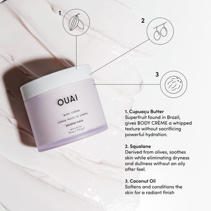 OUAI Body Cream, St. Barts - Hydrating Whipped Body Cream with Cupuaçu Butter, Coconut Oil and Squalane - Softens Skin and Delivers Healthy-Looking Glow - Sulfate-Free Skin Care (7.5 Oz)