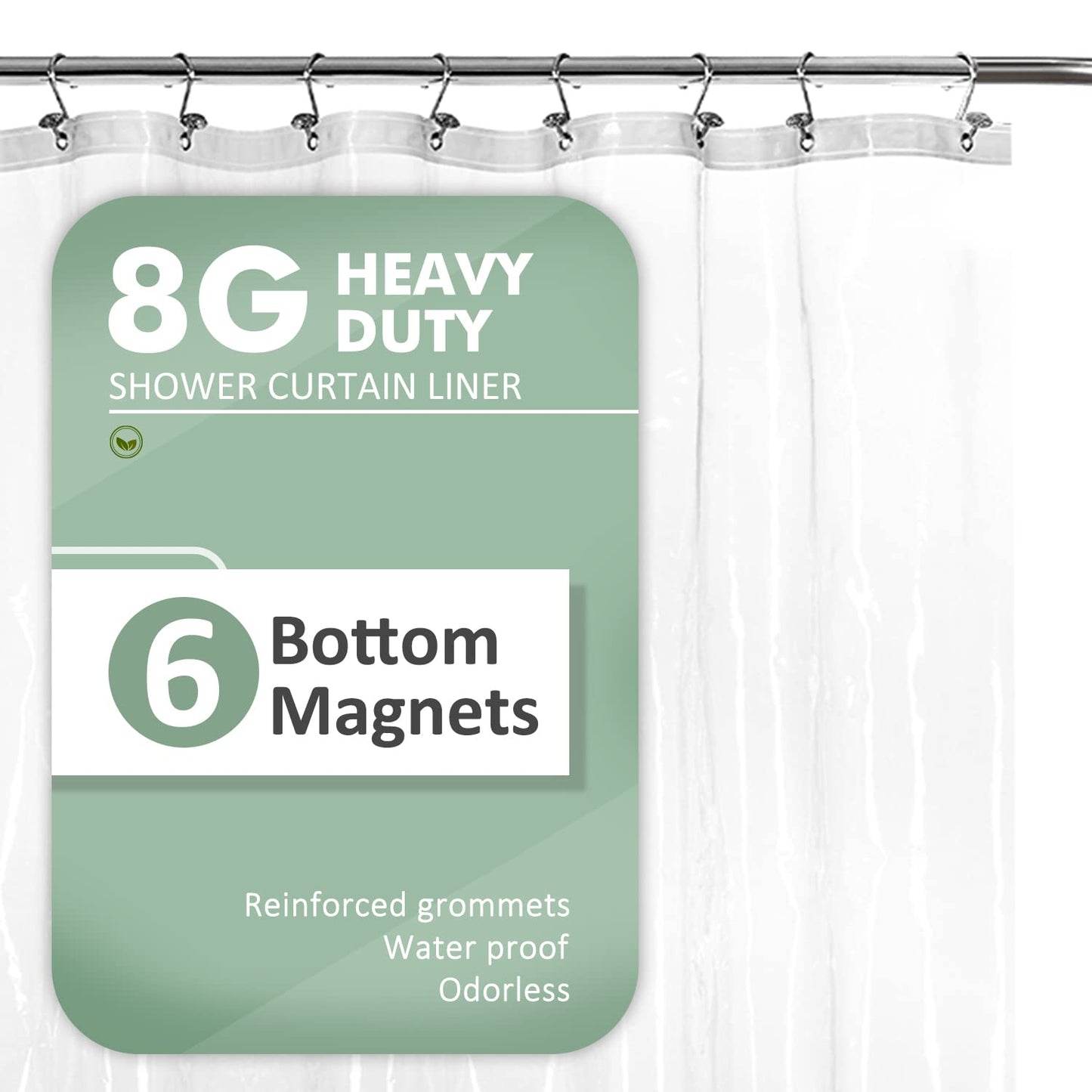 Barossa Design Plastic Shower Liner Clear - Premium PEVA Shower Curtain Liner with Rustproof Grommets and 3 Magnets, Waterproof Cute Lightweight Standard Size Bathroom Curtains - Clear