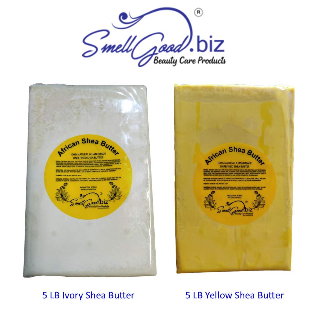 Yellow color Raw Unrefined Ghana Africa Pure 5 Pounds, yellow, Shea Butter, 80 Ounce