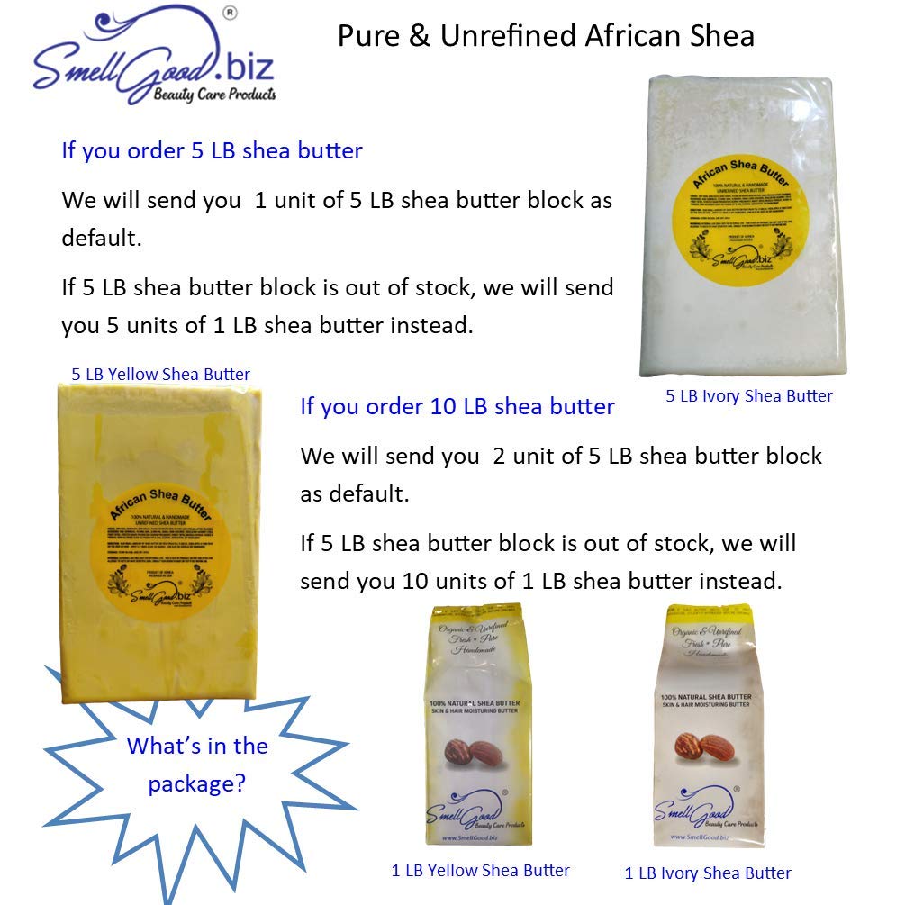Yellow color Raw Unrefined Ghana Africa Pure 5 Pounds, yellow, Shea Butter, 80 Ounce
