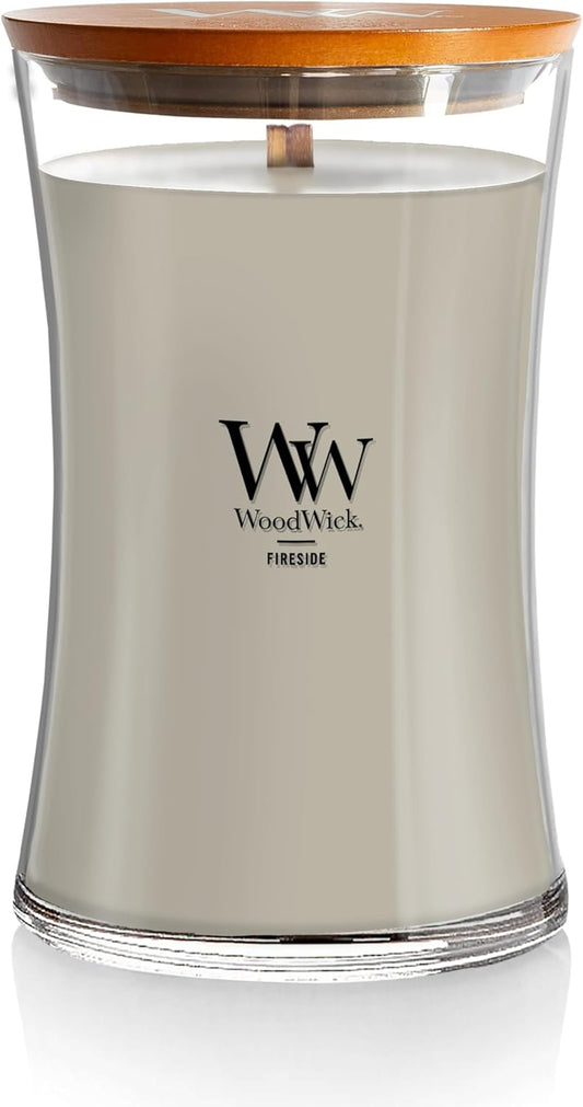 WoodWick Large Hourglass Fireside Candle, Premium Soy Blend Wax, Crackles as it burns, Perfect for Gifting, 21oz