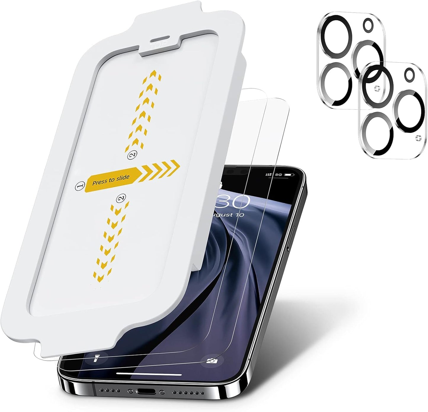 Designed for Iphone 13 Pro, [4 Pack] 2 Pack Screen Protector + 2 Pack Camera Lens Protector with 0 Failure Easy Install Kit,  Premium Tempered Glass Screen, HD Full Coverage Protection Anti- Scratch, Compatible with Iphone 13 Pro (6.1”)