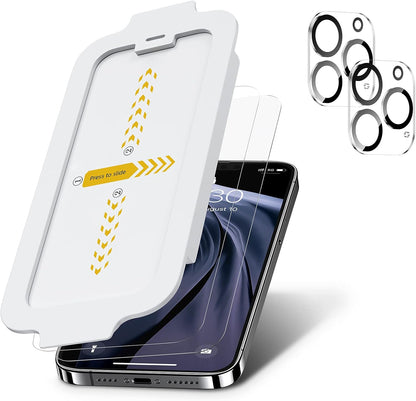 Designed for Iphone 13 Pro, [4 Pack] 2 Pack Screen Protector + 2 Pack Camera Lens Protector with 0 Failure Easy Install Kit,  Premium Tempered Glass Screen, HD Full Coverage Protection Anti- Scratch, Compatible with Iphone 13 Pro (6.1”)