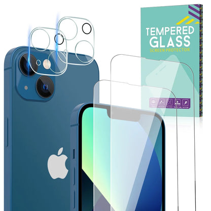 Iphone 13 Mini Screen Protector Tempered Glass + Camera Lens Protector, for Iphone 12 13 Pro Max Screen Protector, 9H Clear