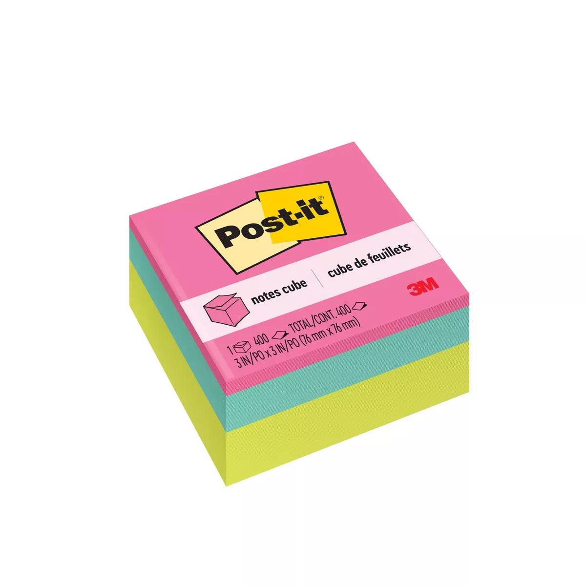 Post-It 3" X 3" Notes Cube 400 Sheets/Cube - Pink Wave: Multicolor Sticky Notes, Uncoated Paper, Art & Design Theme
