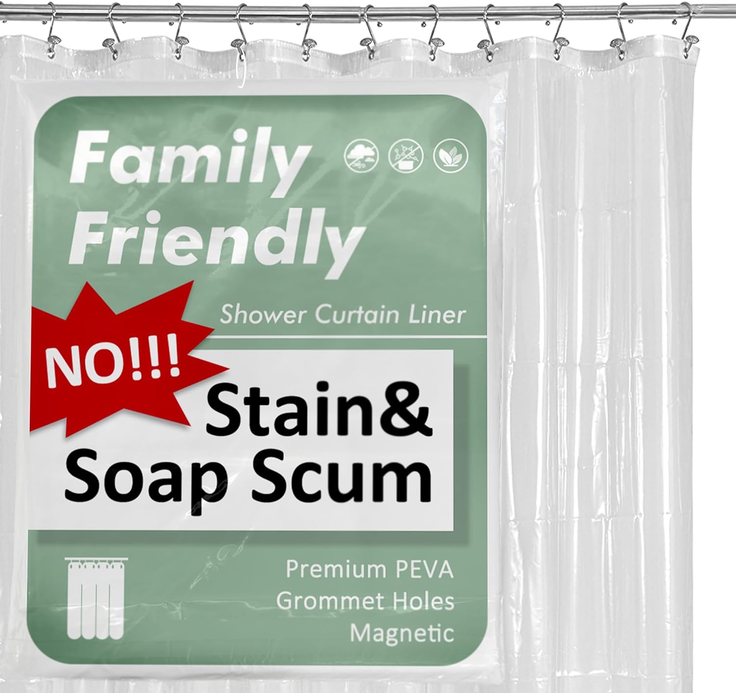 Barossa Design Plastic Shower Liner Clear - Premium PEVA Shower Curtain Liner with Rustproof Grommets and 3 Magnets, Waterproof Cute Lightweight Standard Size Bathroom Curtains - Clear