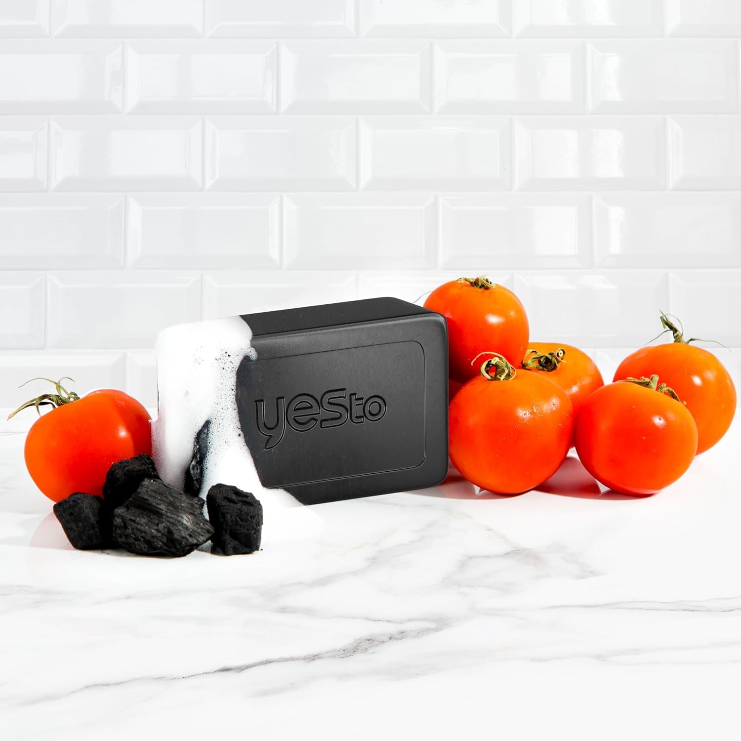 Tomatoes Charcoal Bar Soap with Tomato Extracts & Sunflower Seed Oil - Detoxifying Face & Body Soap for Men, Women, and Teens, 6 Oz - Paraben-Free