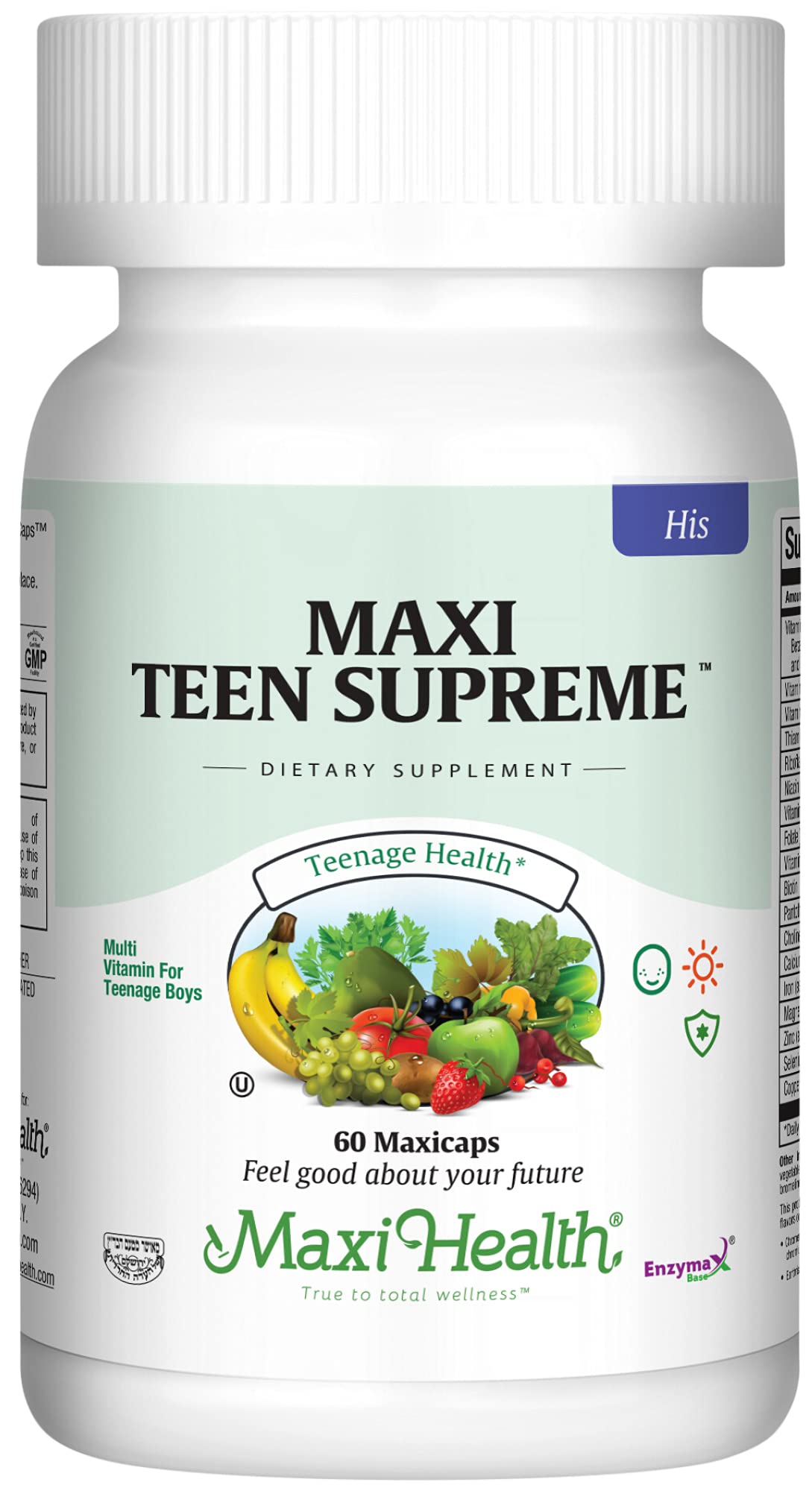 Maxi Health Teen Multivitamin for Girls 12-17 years, Natural Vitamins and Minerals Enhances Development and Immune Health, Best Kosher Supplement for Teenagers, 60 Count