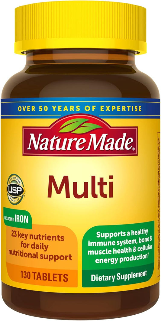 Nature Made Multivitamin Tablets with Iron, Multivitamin for Women and Men for Daily Nutritional Support, 130 Tablets, 130 Day Supply (Packaging May Vary)