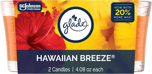 Glade 1-Wick Scented Candle Jar, Hawaiian Breeze, Air Freshener Infused with Essential Oils, 4.08 Oz, 2 Count