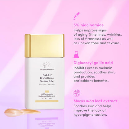 Drunk Elephant B-Goldi Bright Drops - 30 ml/1 fl oz - Illuminating Color Serum Drops - Clean Clinical Skincare - Cruelty-Free - Dermatologist-Tested - Free of Essential Oils, Silicones, and Fragrance