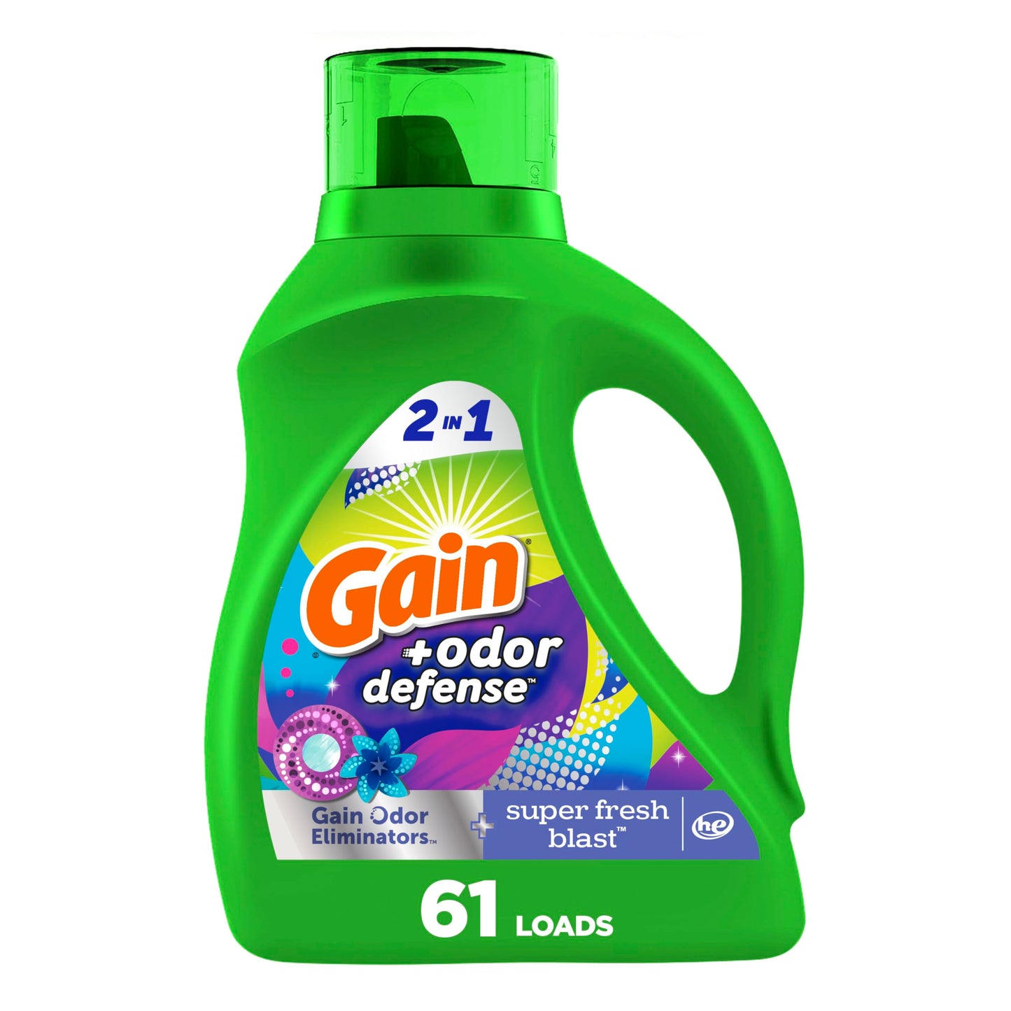 Gain + Odor Defense Liquid Laundry Detergent Super Fresh Blast Scent, HE Compatible, 107 Loads 154 fl oz, Gain Laundry Detergent, Liquid Laundry Detergent