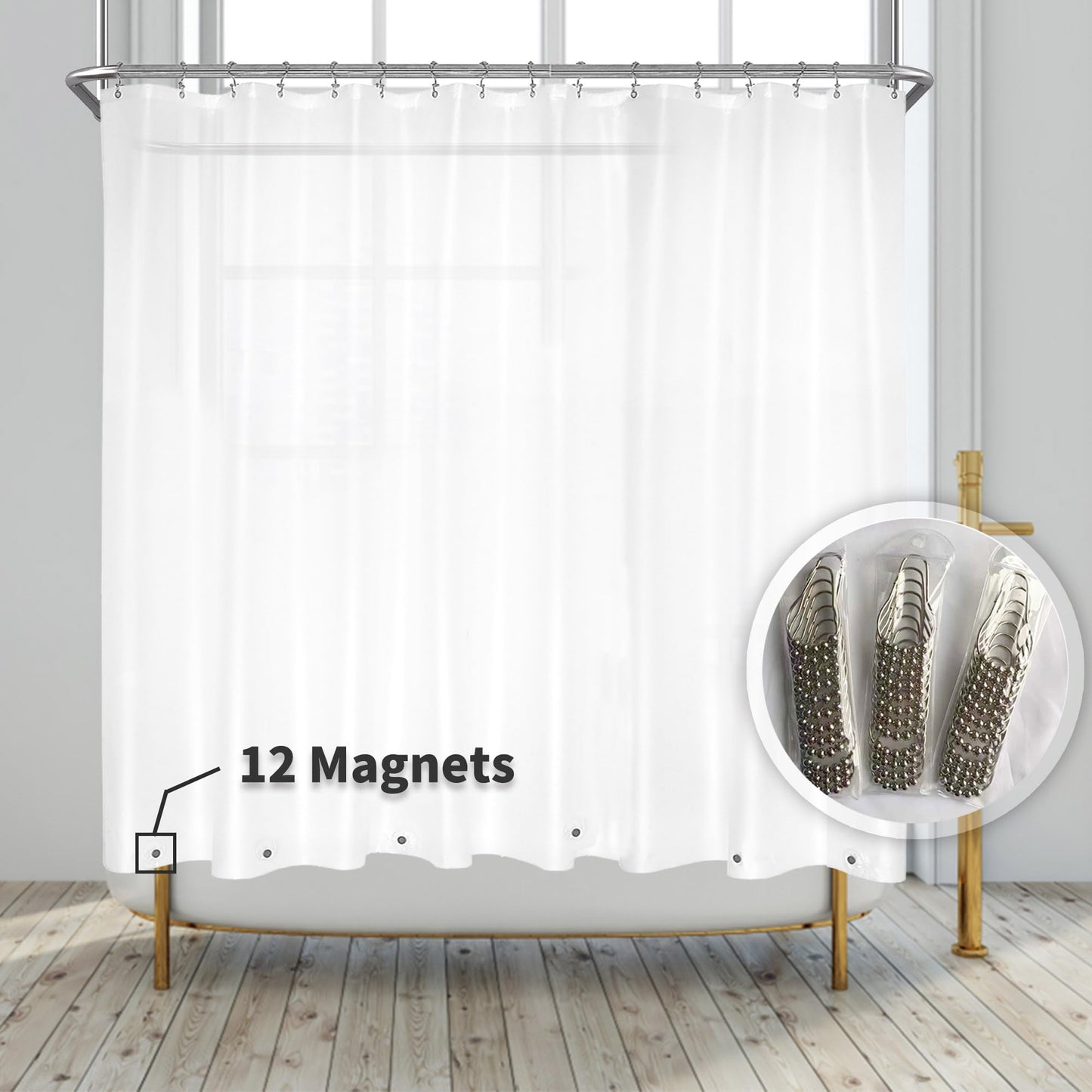 Barossa Design Plastic Shower Liner Clear - Premium PEVA Shower Curtain Liner with Rustproof Grommets and 3 Magnets, Waterproof Cute Lightweight Standard Size Bathroom Curtains - Clear