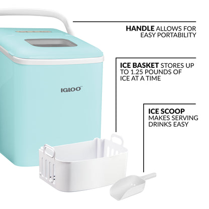 Handled Automatic Ice Machine Self Cleaning Countertop Ice Maker with Scoop, Aqua