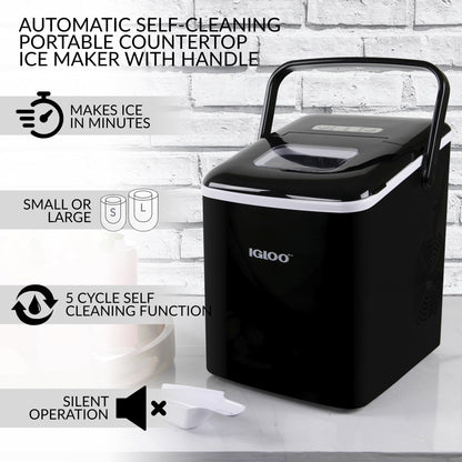 Handled Automatic Ice Machine Self Cleaning Countertop Ice Maker with Scoop, Black