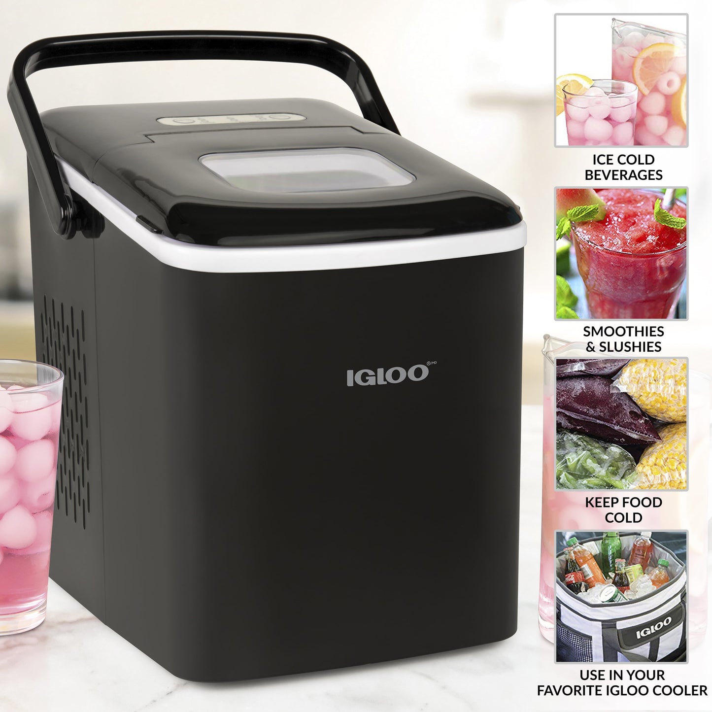 Handled Automatic Ice Machine Self Cleaning Countertop Ice Maker with Scoop, Black