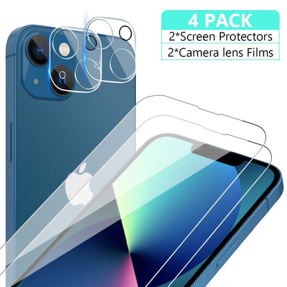 Iphone 13 Mini Screen Protector Tempered Glass + Camera Lens Protector, for Iphone 12 13 Pro Max Screen Protector, 9H Clear