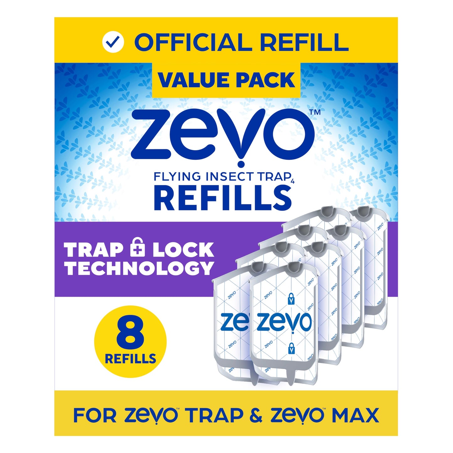 Zevo Flying Insect Trap Refill - for The Zevo MAX & Standard Indoor Fly Trap - Catch Gnats, House & Fruit Flies - Easy to Use - Mess-Free Disposal (4 Refill Cartridges)