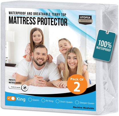 Utopia Bedding Waterproof Mattress Protector Twin Size, Premium Terry Mattress Cover 200 GSM, Breathable, Fitted Style with Stretchable Pockets (White)