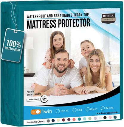 Utopia Bedding Waterproof Mattress Protector Twin Size, Premium Terry Mattress Cover 200 GSM, Breathable, Fitted Style with Stretchable Pockets (White)