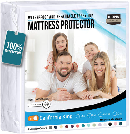 Utopia Bedding Waterproof Mattress Protector Twin Size, Premium Terry Mattress Cover 200 GSM, Breathable, Fitted Style with Stretchable Pockets (White)