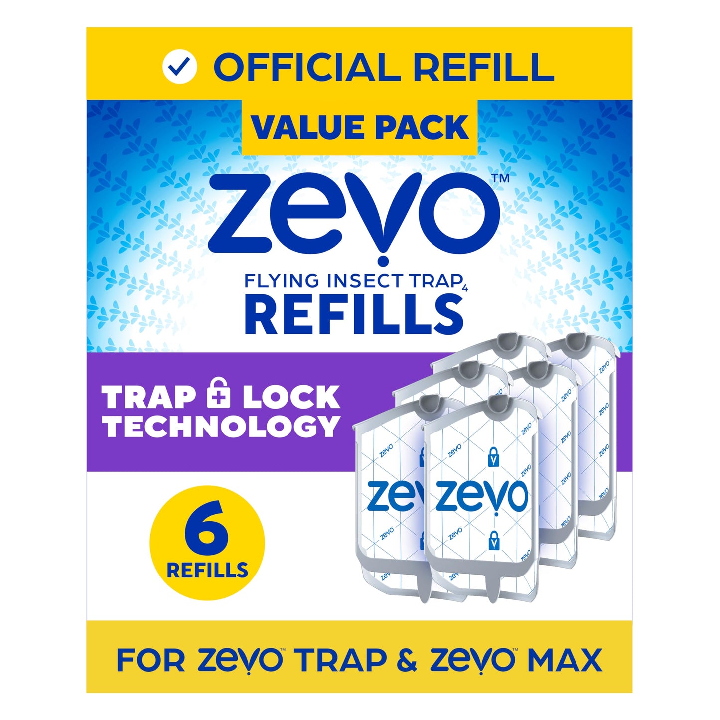 Zevo Flying Insect Trap Refill - for The Zevo MAX & Standard Indoor Fly Trap - Catch Gnats, House & Fruit Flies - Easy to Use - Mess-Free Disposal (4 Refill Cartridges)