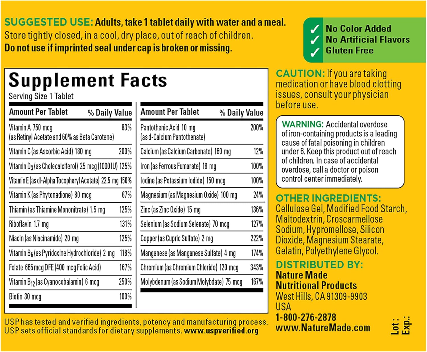 Nature Made Multivitamin Tablets with Iron, Multivitamin for Women and Men for Daily Nutritional Support, 130 Tablets, 130 Day Supply (Packaging May Vary)