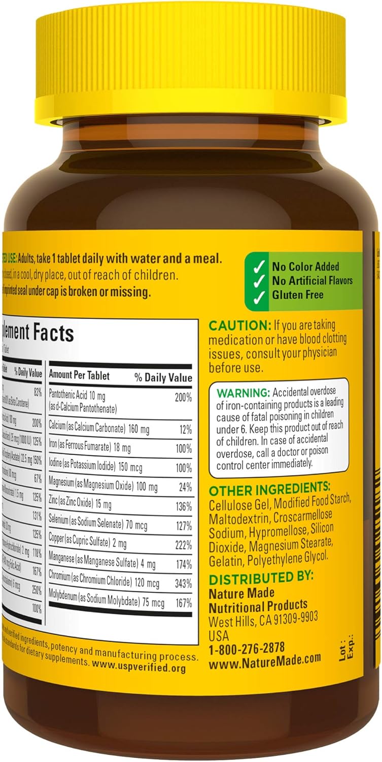 Nature Made Multivitamin Tablets with Iron, Multivitamin for Women and Men for Daily Nutritional Support, 130 Tablets, 130 Day Supply (Packaging May Vary)