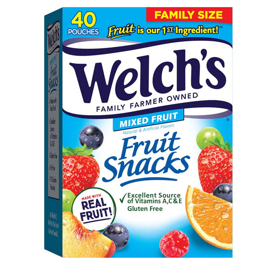 Welch's Fruit Snacks, Mixed Fruit, Individual Single Serve Bags, 0.8 oz (Pack of 40)