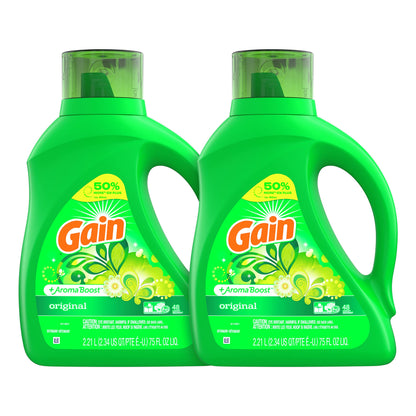 Gain + Aroma Boost Laundry Detergent Liquid, Original Scent, 107 Loads, 154 fl oz, HE Compatible Laundry Soap with Febreze and Oxi, Gain Laundry Detergent, Liquid Laundry Detergent