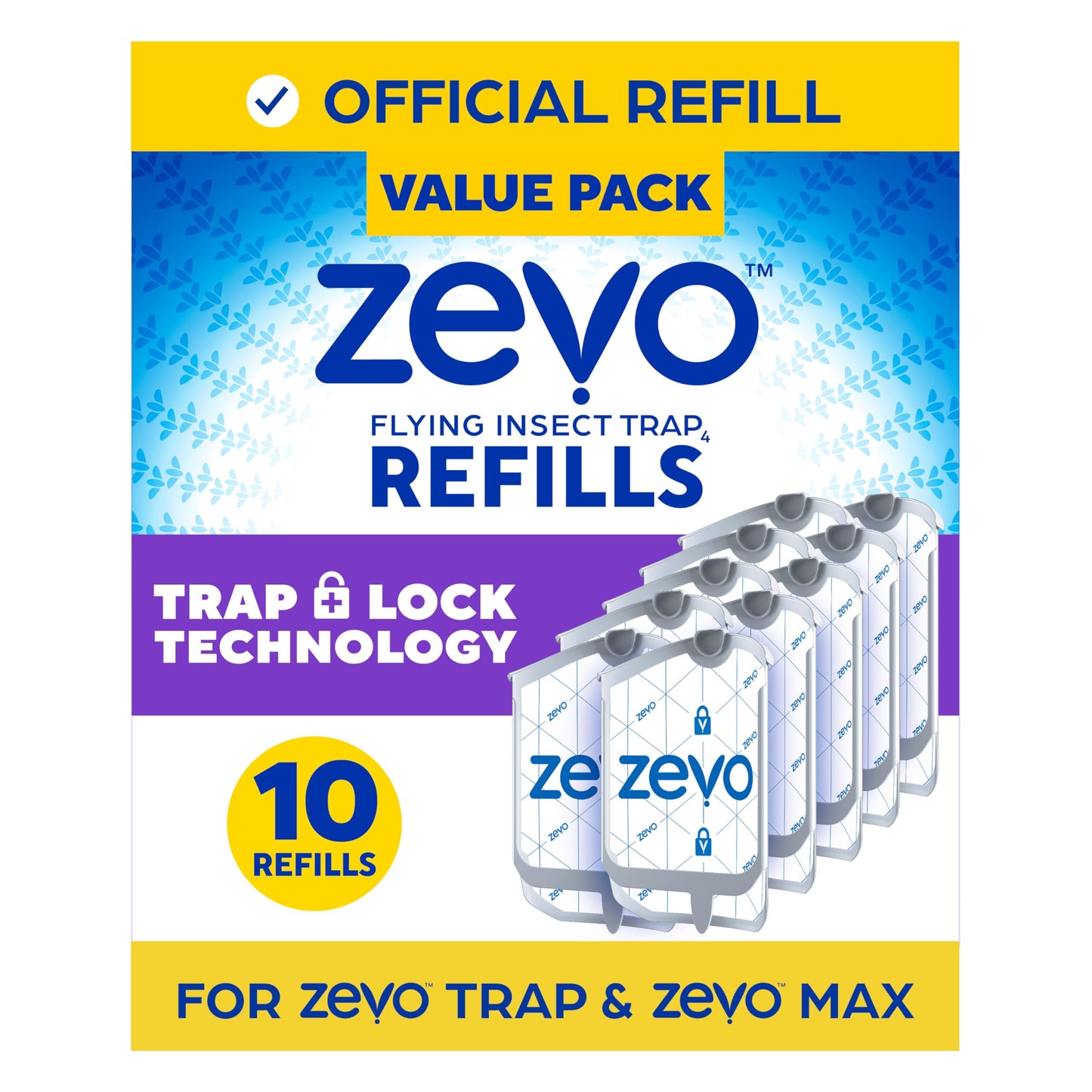 Zevo Flying Insect Trap Refill - for The Zevo MAX & Standard Indoor Fly Trap - Catch Gnats, House & Fruit Flies - Easy to Use - Mess-Free Disposal (4 Refill Cartridges)
